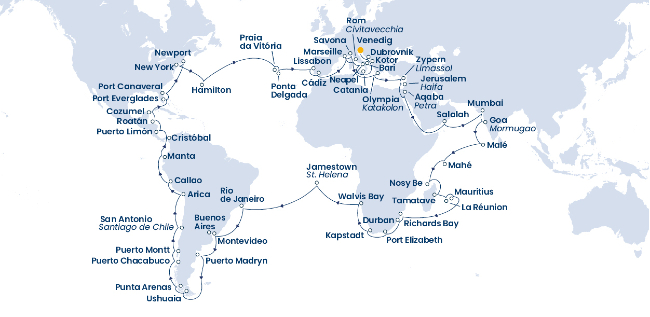 Route Costa Weltreise 2023